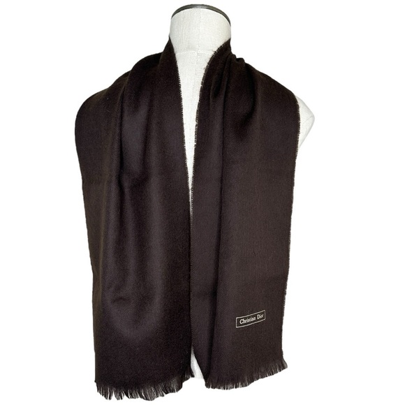 Vintage Christian Dior Merino Wool Fringe Trim Scarf in Brown - Picture 7 of 7